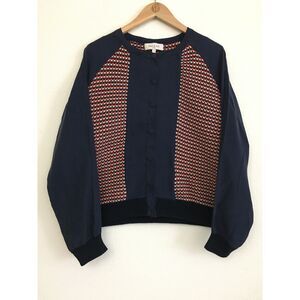 Paul & Joe Paris Navy Silk Cotton Knit Panel Cardigan Jacket Size 2 / Medium